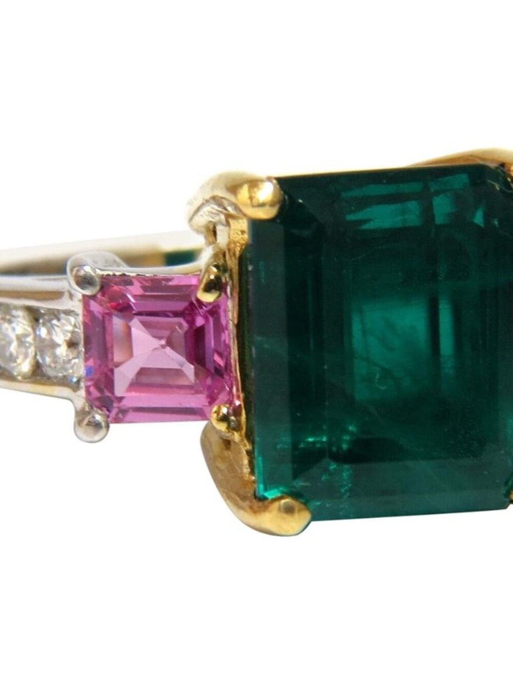 GIA 8.73ct. Lab Created Emerald Pink Sapphire Diamonds Ring 14kt 41100*